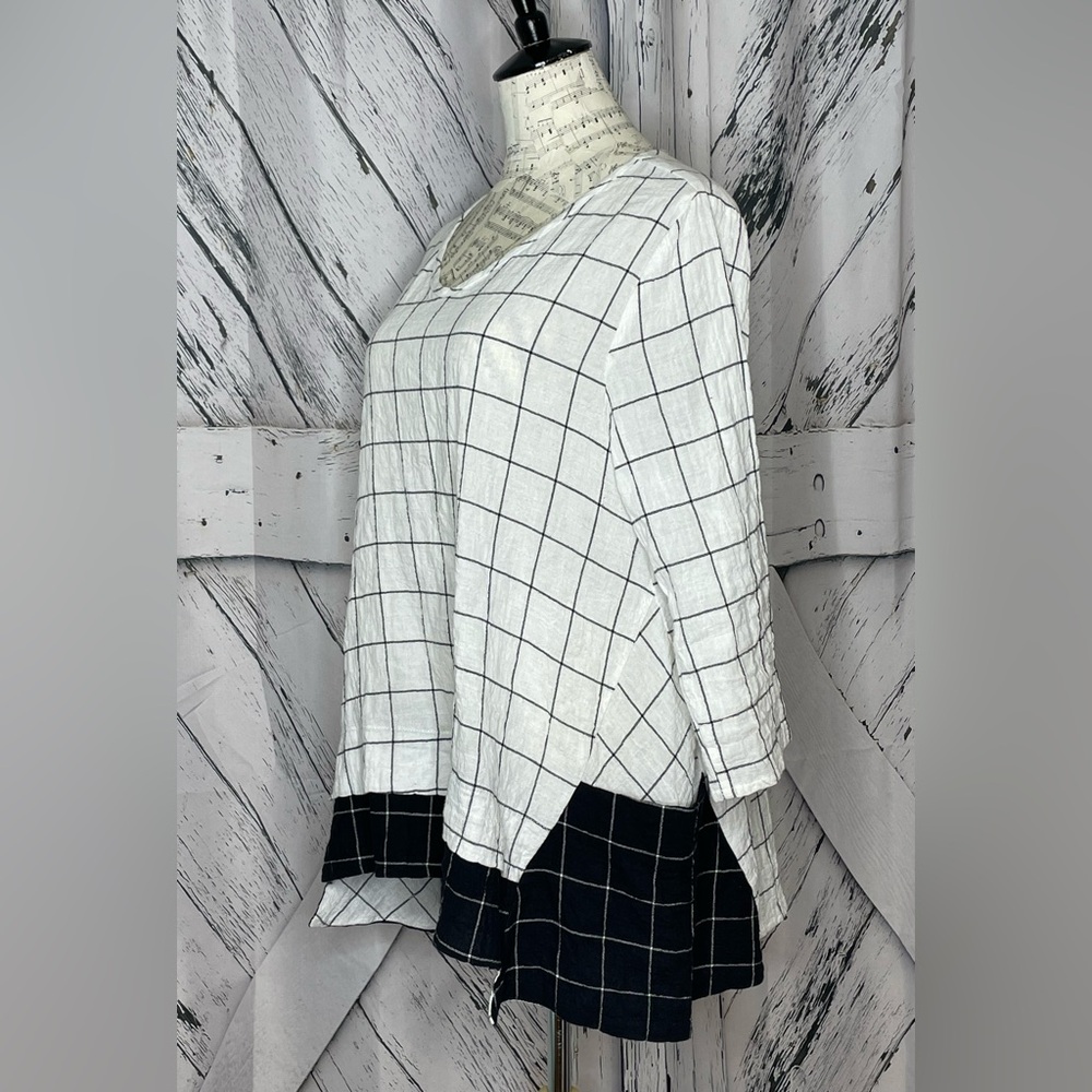 Yushi Tunic Window Pane Pattern Pockets M - image 2